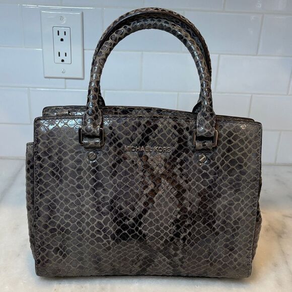 Michael Kors Selma Python Snakeskin Medium Convertible Tote Satchel - Picture 2 of 16